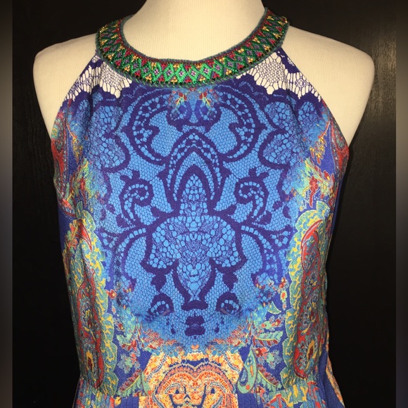 Anthropologie Ranna Gill Boteh Maxi Dress with Embellished Neckline - Size 10. - Picture 3 of 16